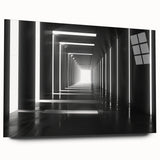 Large abstract wall art on acrylic glass, featuring intertwined gray and silver tunnels.