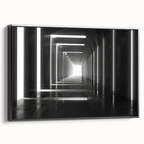 Framed canvas of a black and white vintage tunnel architecture, ideal for bedroom wall decor.