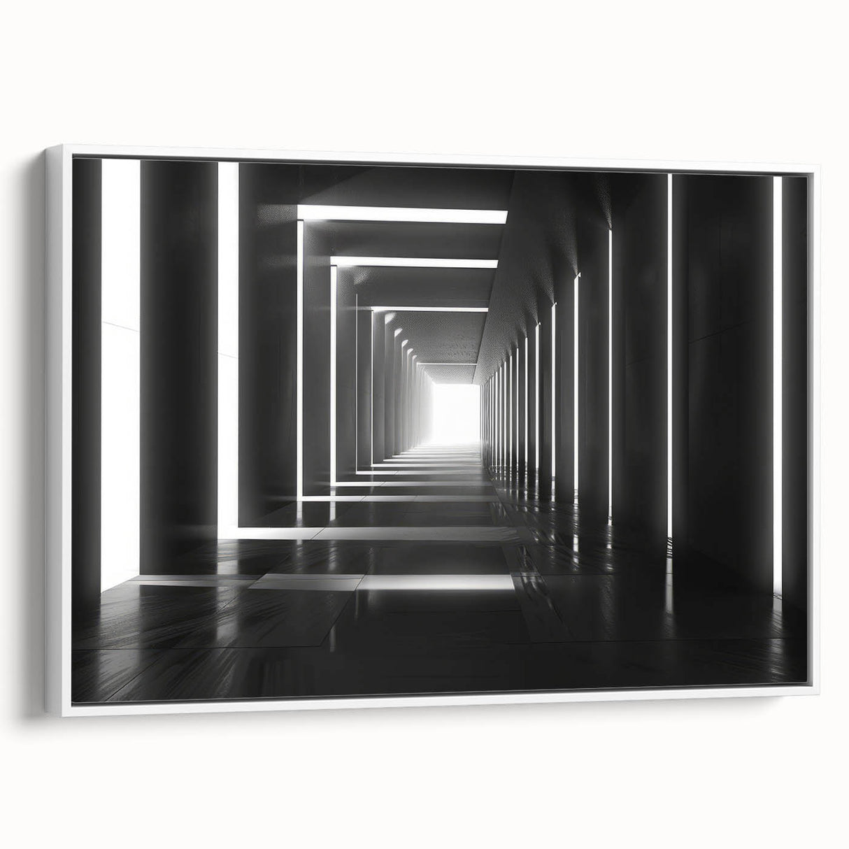 Vintage poster art of colorful, abstract tunnel design on a large framed canvas, ideal for living room decor.