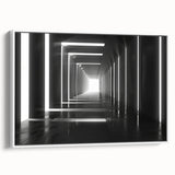 Vintage poster art of colorful, abstract tunnel design on a large framed canvas, ideal for living room decor.