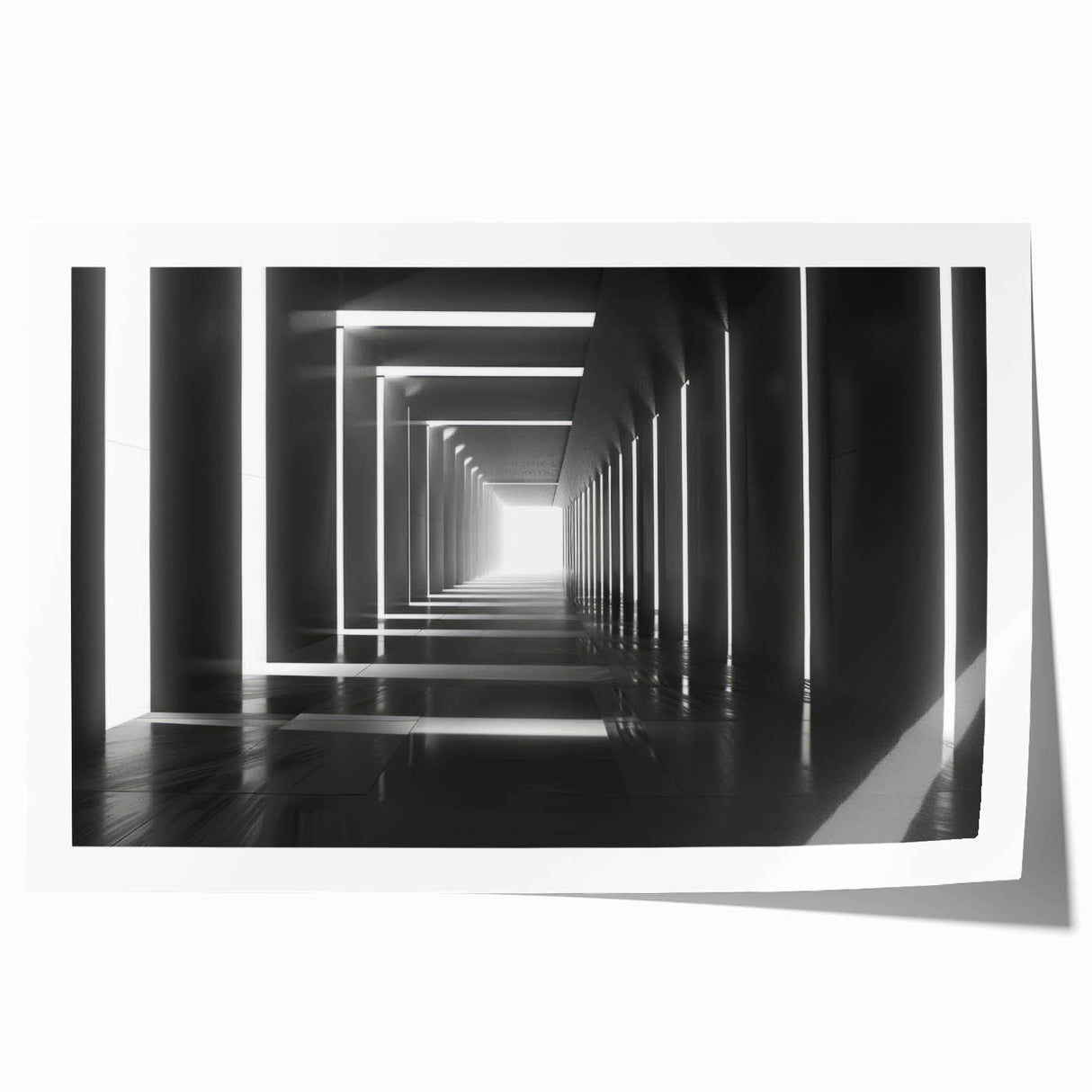Extra large rolled print of a floral tunnel architecture, featuring soft green and pink tones.