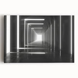 Black and white photograph of architectural tunnels on stretched canvas, ideal for kitchen wall art.