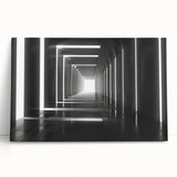Black and white photo of architectural tunnels on stretched canvas, ideal for kitchen wall art or bedroom ambiance.