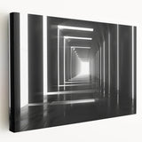 Side view of a stretched canvas featuring a monochrome architectural tunnel design, suitable for kitchen wall art.