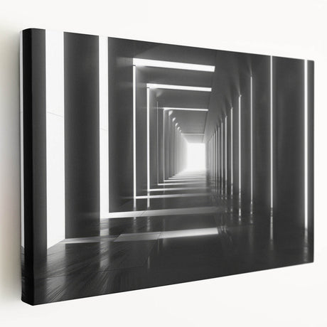 Side view of a stretched canvas featuring a monochrome architectural tunnel design, suitable for kitchen wall art.