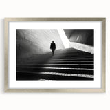 Textured art of abstract tunnels in grayscale, silver-framed with mat, suitable for bedroom decor.