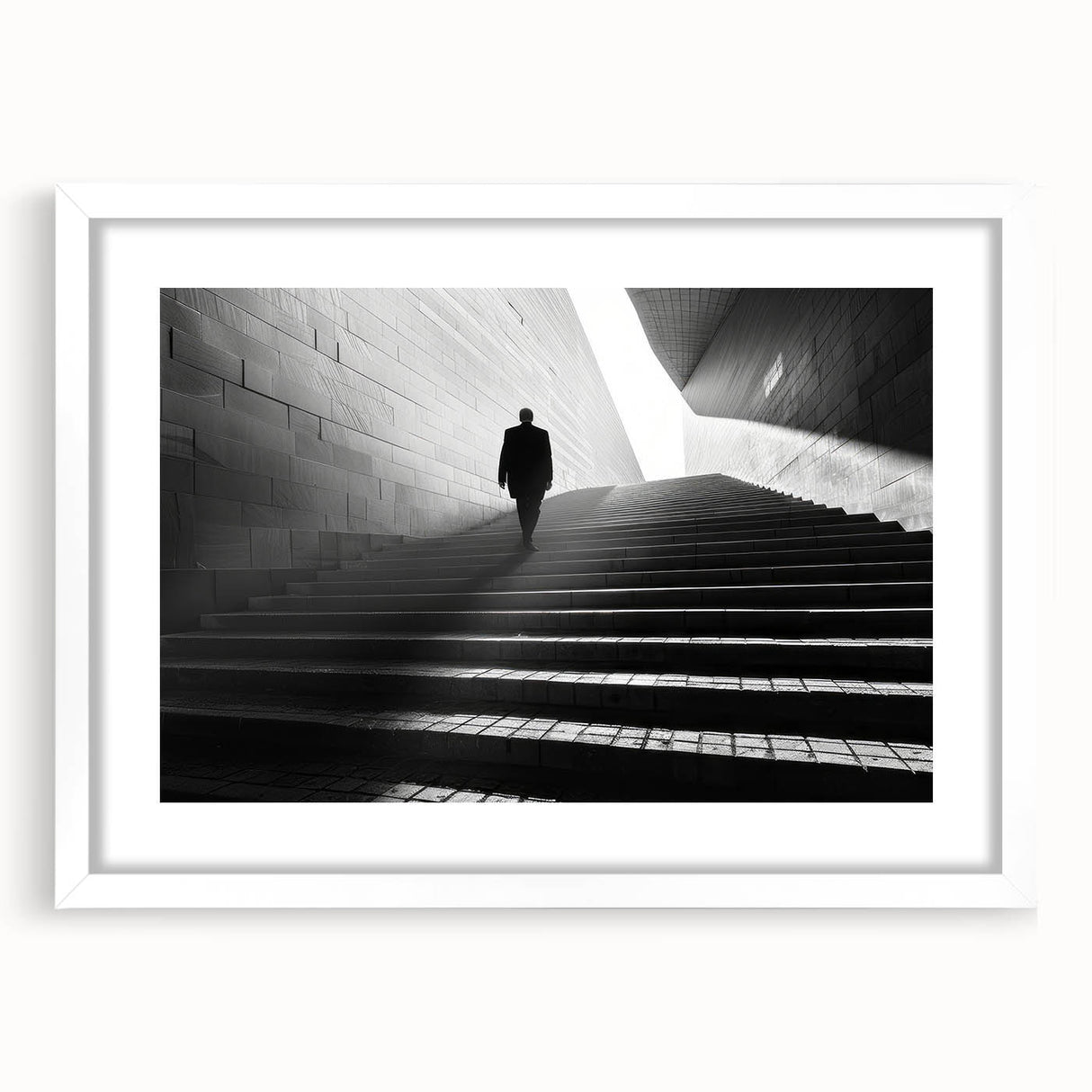 Abstract art print featuring swirling tunnel designs in monochrome, framed in white.