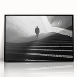 Large abstract wall art featuring geometric shapes in black and white, acrylic print in a black frame.
