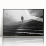 Mid-century modernist tunnel architecture in silver frame, ideal for nursery wall art.