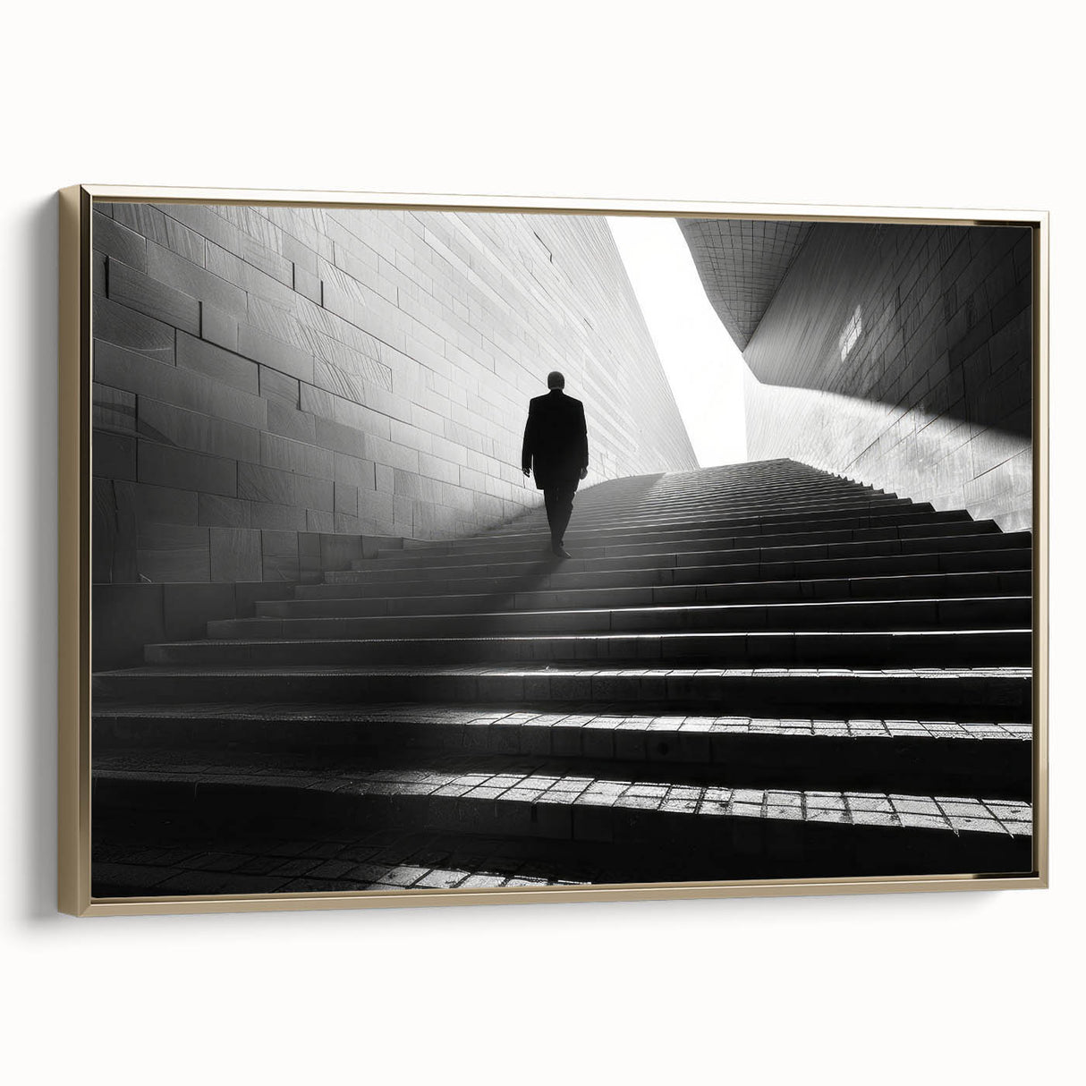 Framed canvas of a vintage-style landscape tunnel painting in black and gold, ideal for bedroom wall art.