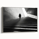Framed canvas featuring a vintage poster of a colorful landscape with black architectural tunnels in a minimalist style.