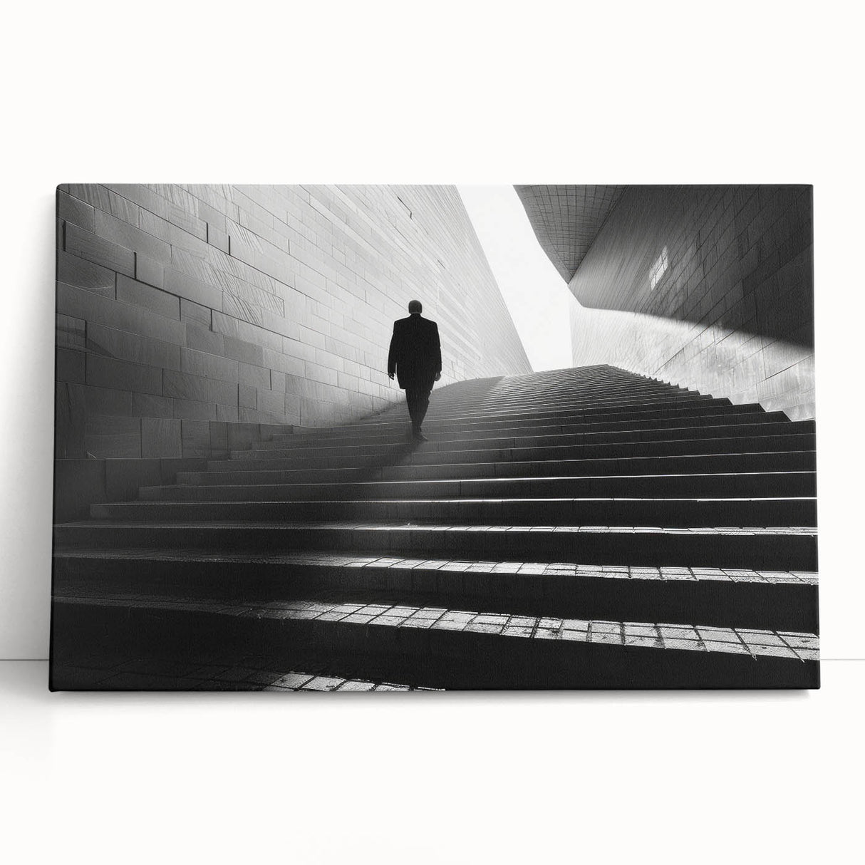 Black and white photograph of architectural tunnels on stretched canvas, ideal for kitchen wall art or bedroom.