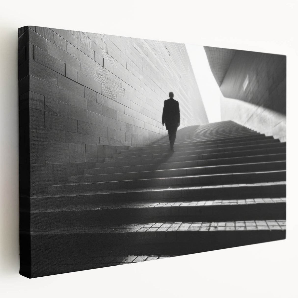 Large stretched canvas featuring a tunnel architecture design in monochrome shades, suitable for kitchen wall art.