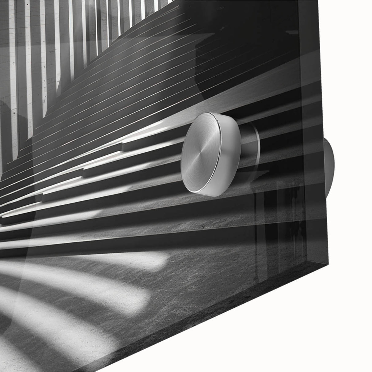 Large abstract wall art featuring geometric patterns in muted earth tones on acrylic glass.