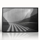 Large abstract wall art of geometric tunnels in muted earth tones on a framed acrylic, suitable for modern art wall decor.