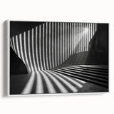 Vintage poster art of colorful abstract tunnels on a large framed canvas, ideal for living room decor.
