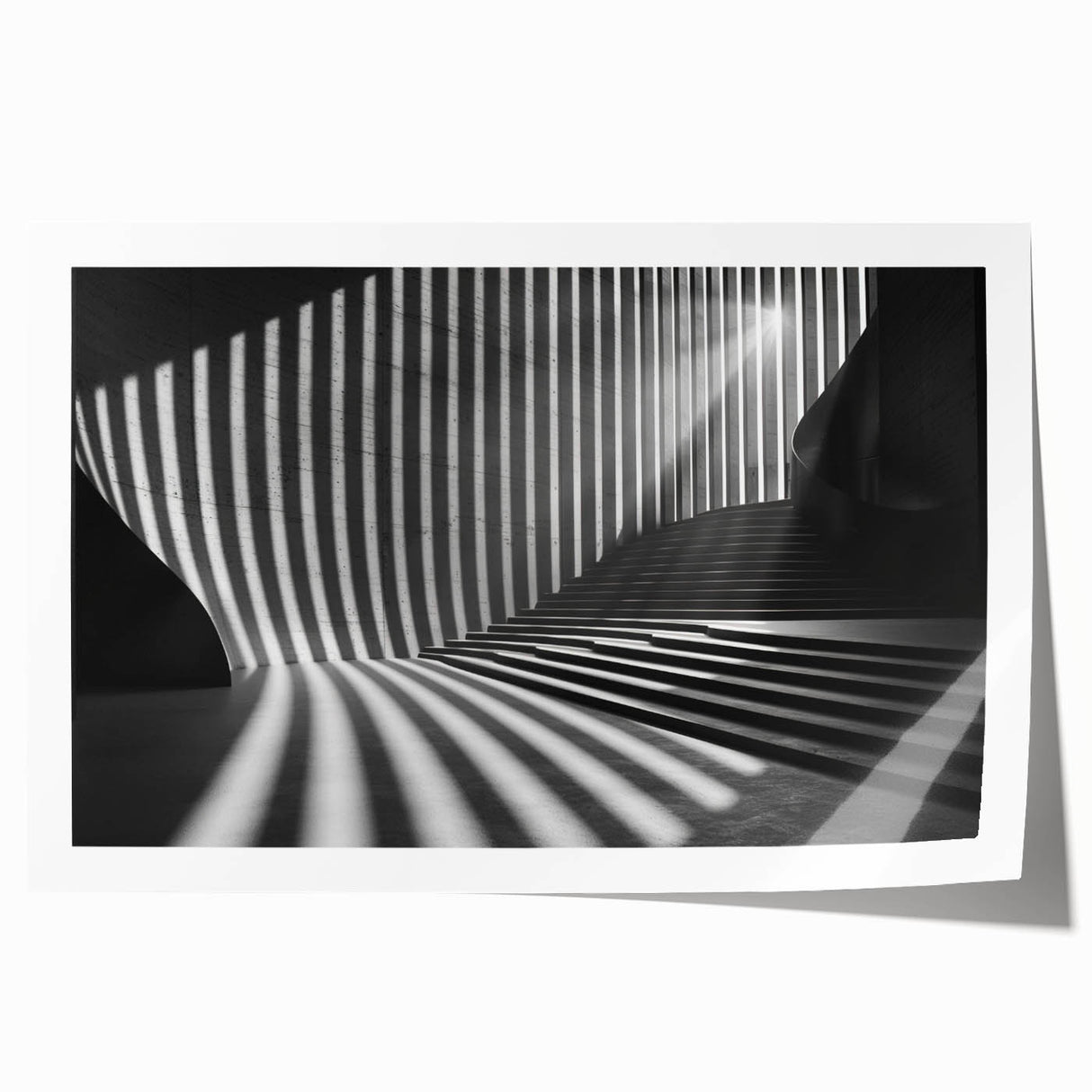 Extra large rolled print depicting a tunnel architecture in muted gray tones, suitable for art wall dining room.
