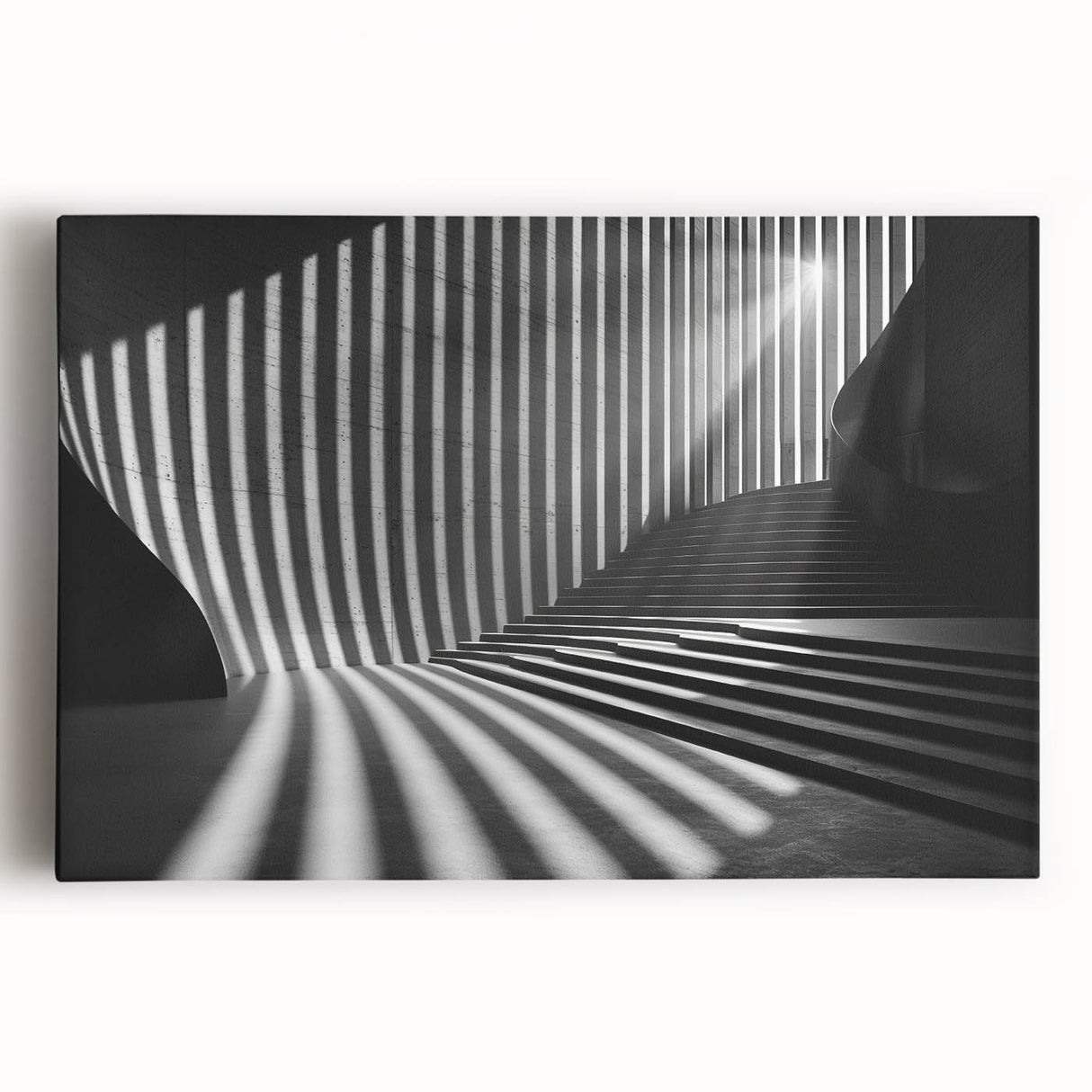 Black and white photograph of architectural tunnels on large stretched canvas, suitable for kitchen wall art.