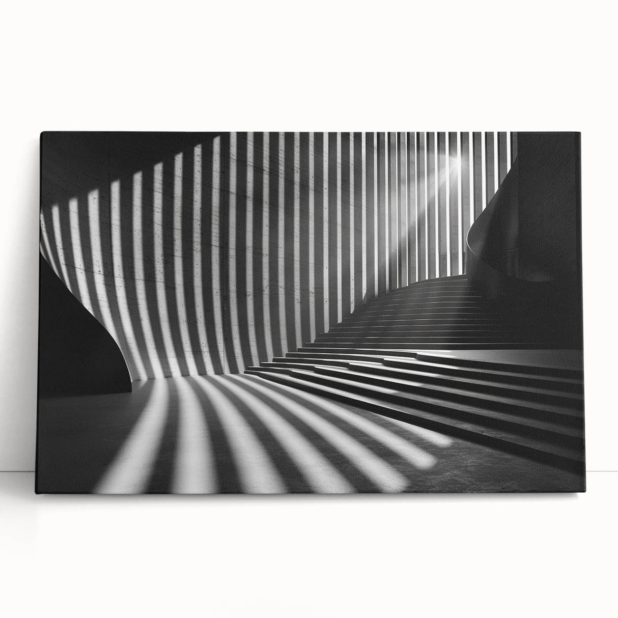 Black and white photo of architectural tunnels on stretched canvas, ideal for kitchen wall art or bedroom.