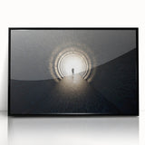 Large abstract wall art featuring a black and white tunnel design on a framed acrylic, ideal for modern art wall decor.