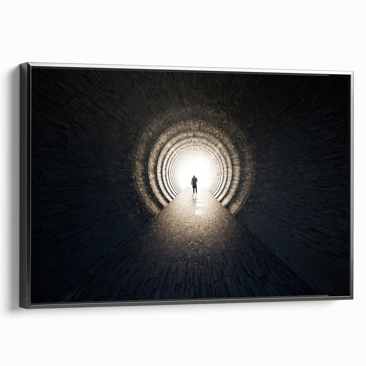 Black and white framed canvas of a vintage tunnel architecture, ideal for bedroom wall placement.