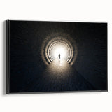 Black and white framed canvas of a vintage tunnel architecture, ideal for bedroom wall placement.