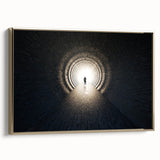 Framed canvas of a vintage-style black tunnel architecture, ideal for bedroom wall art.