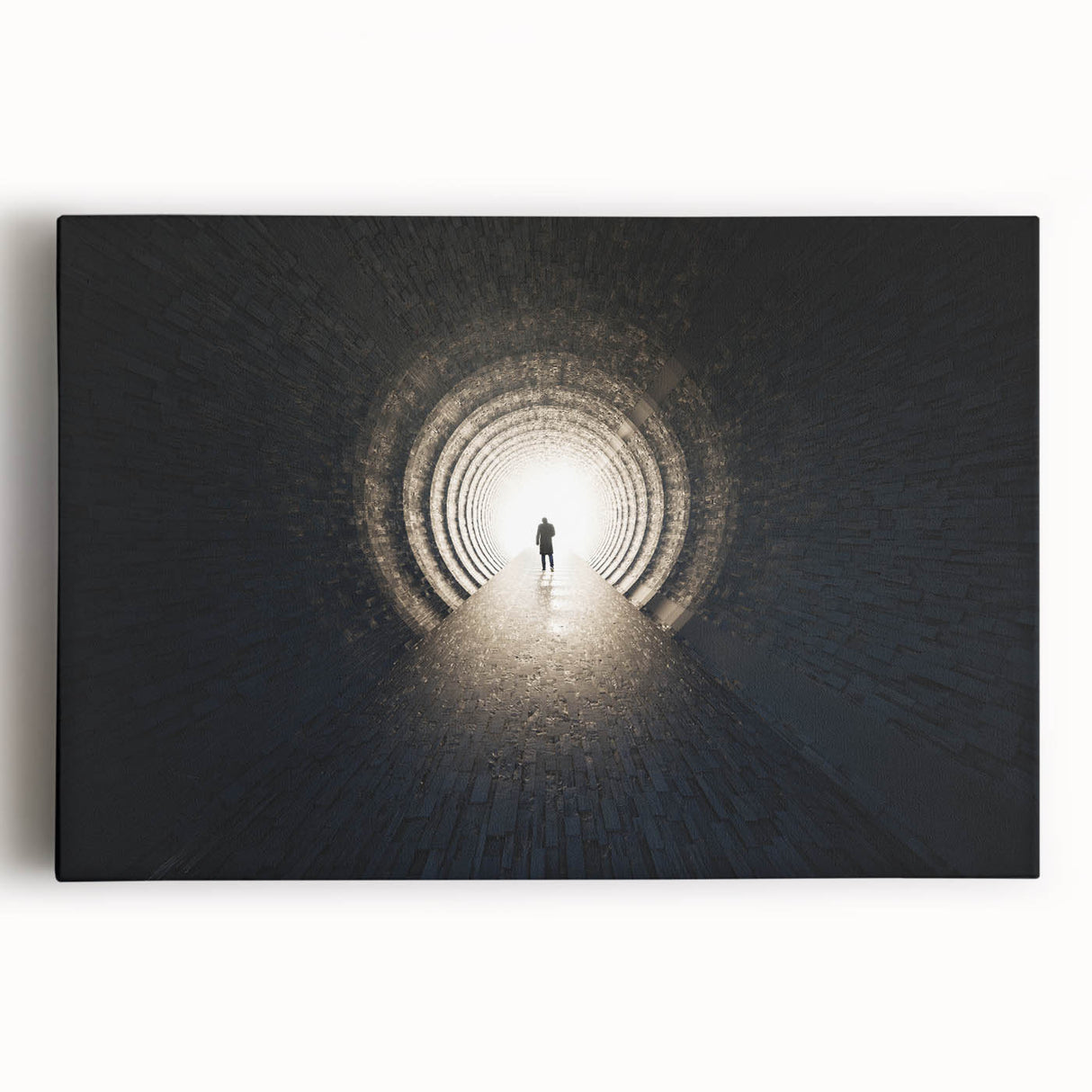 Black and white photo of architectural tunnels on stretched canvas, ideal for kitchen wall art.