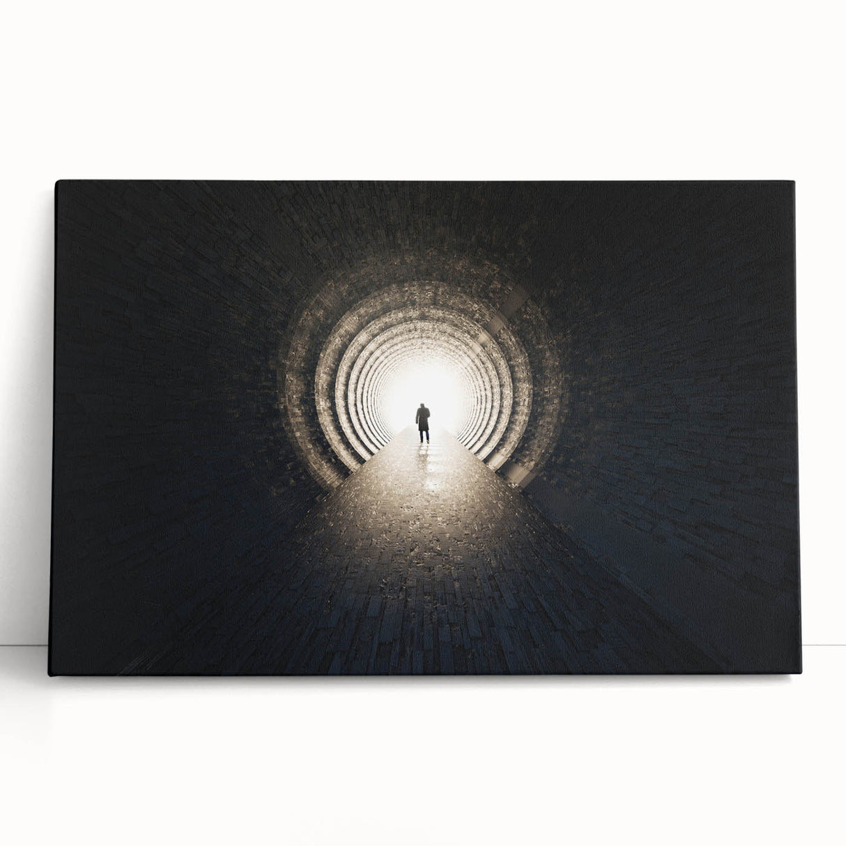 Black and white photo of architectural tunnels on stretched canvas, ideal for kitchen wall art or bedroom ambiance.