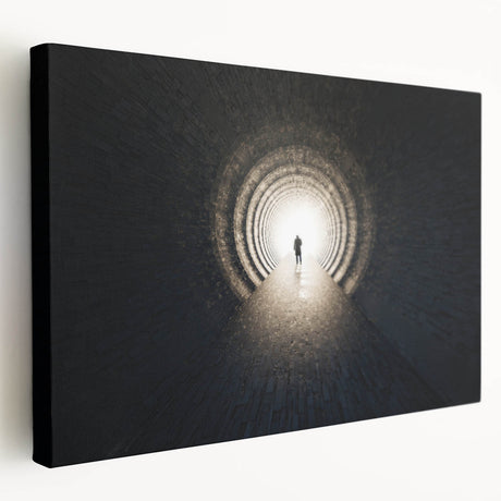 Large stretched canvas featuring a symmetric tunnel architecture in monochrome, ideal for kitchen wall art.