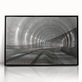 Large abstract wall art featuring a tunnel design in black and gray tones, framed acrylic.