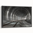 Black and white framed canvas of a tunnel landscape, in vintage poster style, ideal for bedroom wall art.