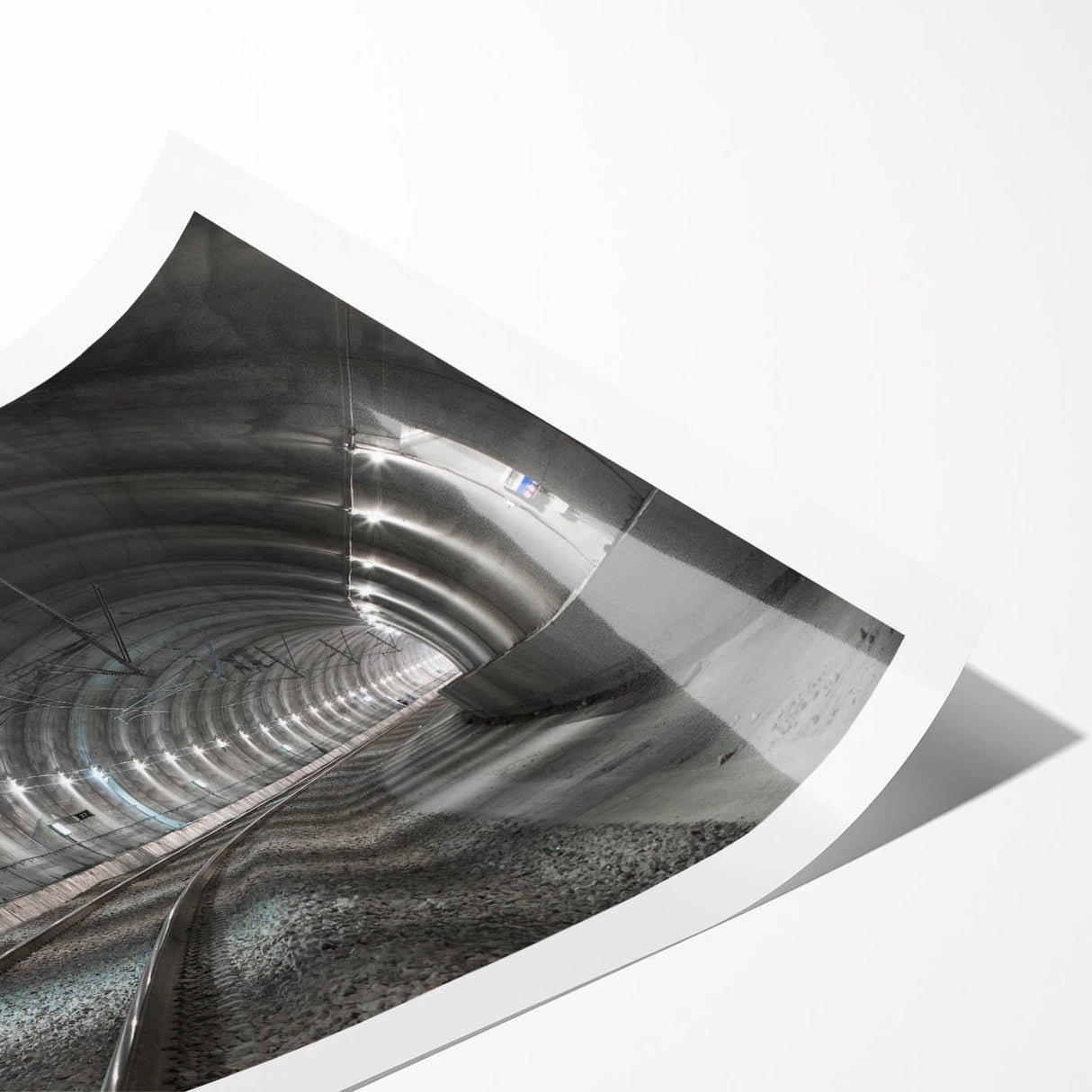 Art deco poster of geometric tunnels in monochrome shades, rolled print, suitable for dining room decor.