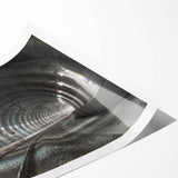 Art deco poster of geometric tunnels in monochrome shades, rolled print, suitable for dining room decor.