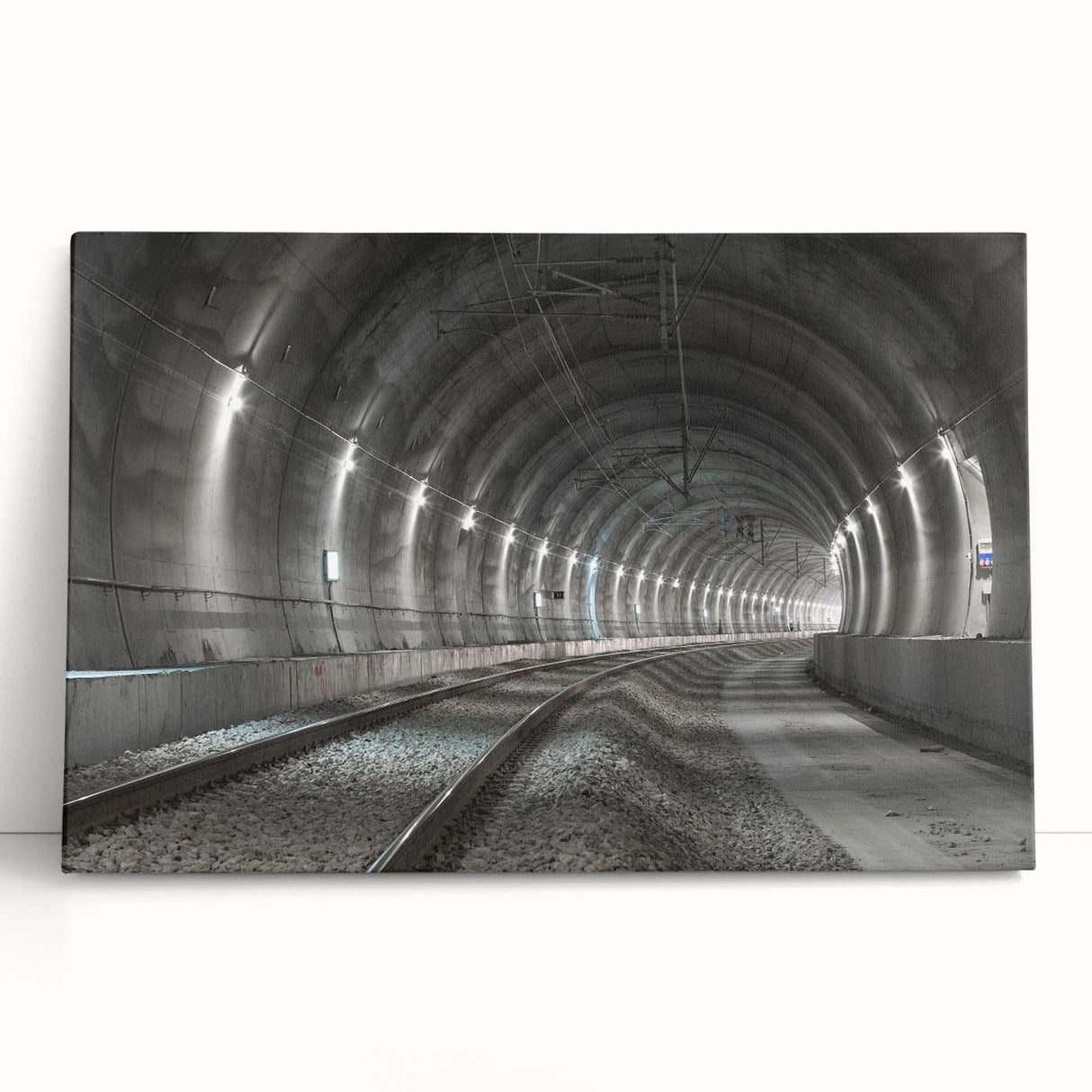Black and white photograph of architectural tunnels on stretched canvas, ideal for kitchen wall art or bedroom ambiance.