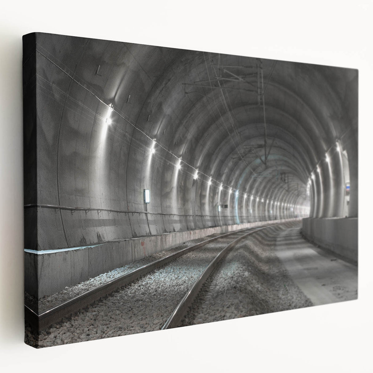 Architectural tunnel design in monochrome on a large stretched canvas, suitable for kitchen wall art.