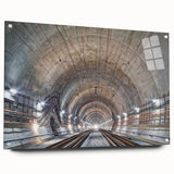 Large abstract wall art on acrylic glass featuring a tunnel design in grayscale, ideal for modern bedroom or dining room.