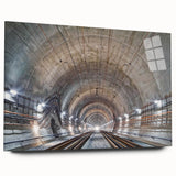 Large abstract wall art on acrylic glass depicting geometric tunnels in gray tones.