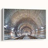 Vintage poster art featuring a black and colorful architectural tunnel design on an extra large framed canvas.