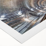 Art deco poster of architectural tunnels in muted gray, printed on rolled canvas, suitable for dining room walls.