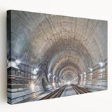 Architectural tunnel design on large stretched canvas with neutral gray tones, suitable for kitchen wall art.