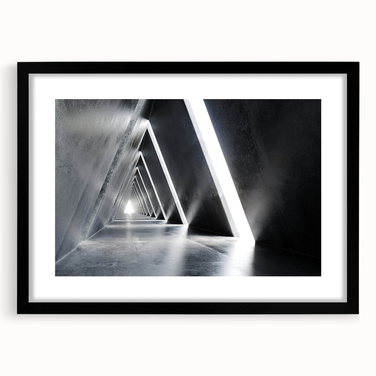 Extra large abstract art print featuring colorful, textured tunnels on a black framed canvas, suitable for living room decor.