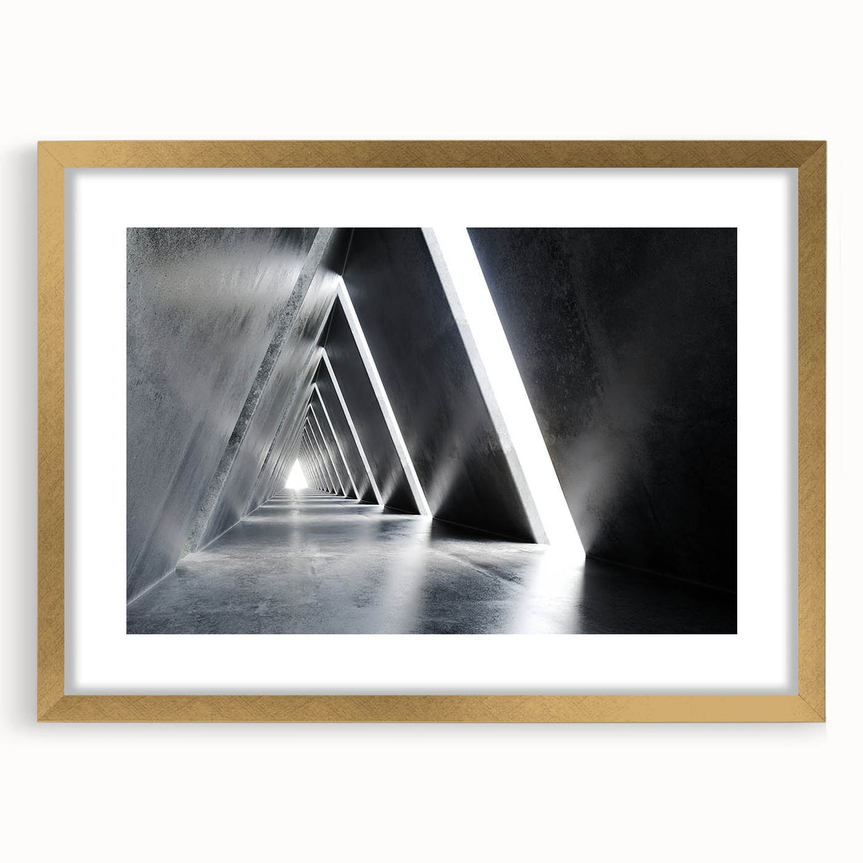Extra large abstract art print featuring textured design in gray and gold tones, framed in gold, ideal for living room decor.