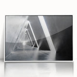 Art deco poster featuring symmetrical tunnel design in black and white, acrylic framed, ideal for modern nursery decor.