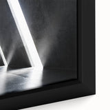 Extra large framed canvas featuring a close-up of a black architectural tunnel design with colorful, textured elements.