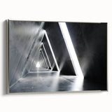 Framed canvas depicting a black and colorful vintage-style tunnel landscape, ideal for modern living room decor.