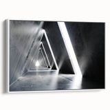 Vintage poster art of colorful architectural tunnels on an extra large framed canvas, ideal for living room decor.