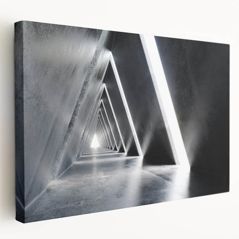 Abstract tunnel design in gray and white tones on a large stretched canvas, suitable for kitchen wall art.