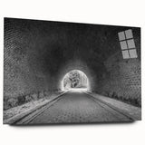 Large abstract wall art on acrylic glass featuring swirling gray and white tones, ideal for bedroom or dining room decor.