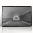 Large abstract wall art featuring a mid-century modernist tunnel design in black and white, framed acrylic.